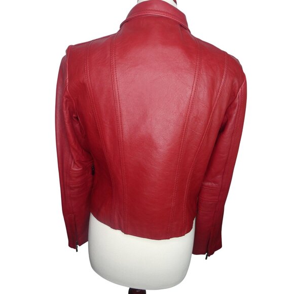 Kenneth Cole Reaction 100% Leather Red Jacket Women's Size M - Picture 5 of 8